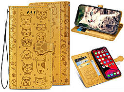 Чохол Embossed Cat and Dog для Samsung Galaxy S20 Ultra книжка шкіра PU Жовтий