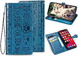 Чохол Embossed Cat and Dog для Samsung Galaxy S20 Ultra книжка шкіра PU Блакитний