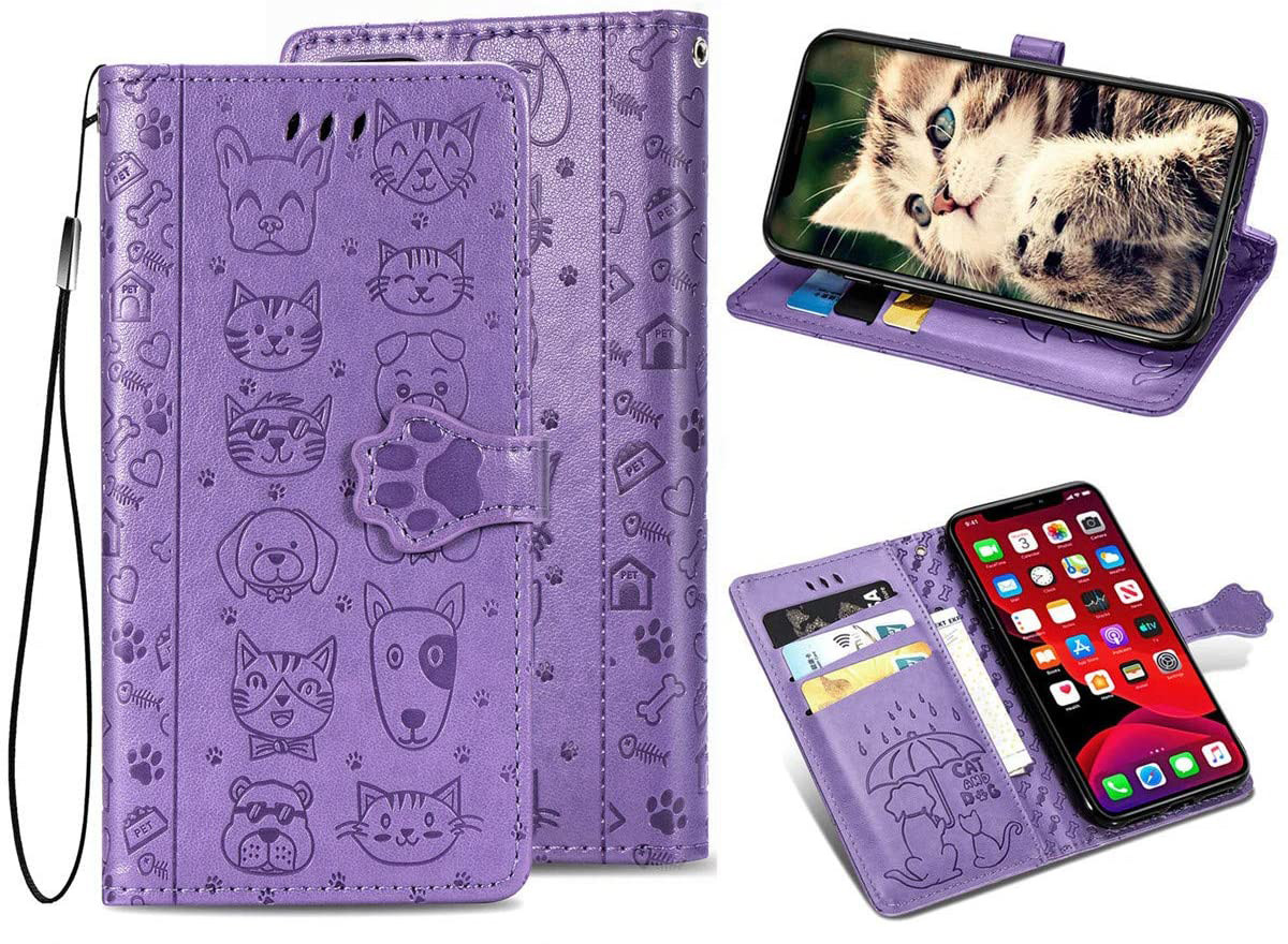 Чохол Embossed Cat and Dog для Samsung Galaxy S20 Ultra книжка шкіра PU Бузковий