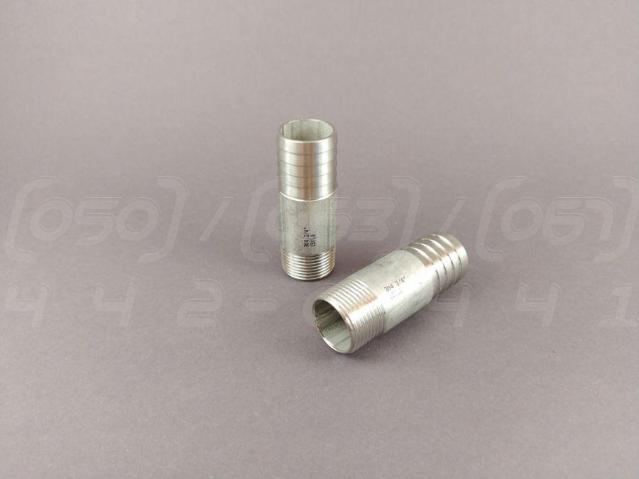 Штуцер шланговий різьбовий нержавіючий DN20 (3/4"), н/ж сталь AISI304, Class 150, L=70мм, ялинка Ø26.9 мм, фото 1