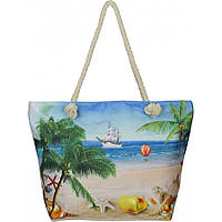 Объёмная яркая пляжная сумка с рисунком Яхта Бежевый цвет