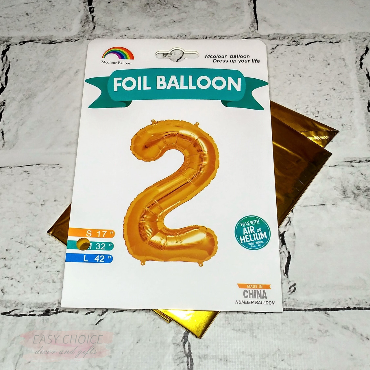 Повітряна куля Цифра 2 фольга Золото 70 см висота (5926-3)