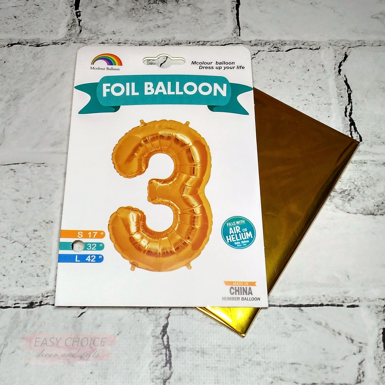 Повітряна куля Цифра 3 фольга Золото 70 см висота (5926-4)