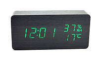 Електронний настільний годинник-будильник із термометром і гігрометром Wood Clock VST-862S