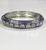 Браслет кольцо на руку жёсткий Фиолетовый серебристый покрытие эмаль 6см, магнитная застёжка, со стразами