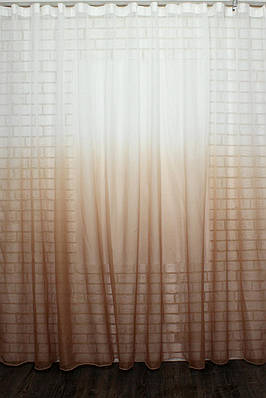 Тюль (3х2,5м.) розтяжка "Омбре" на батисті з обважнювачем. Колір світло-коричневий з білим. Код 509т 42-0369