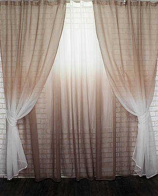 Комплект розтяжка "Омбре", тканина батист, під льон. (2шт. 1,5х2,5м+4х2,5м) Колір какао з білим 10-010