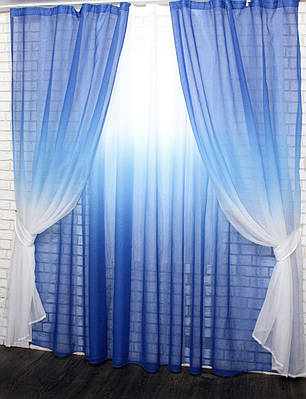 Комплект розтяжка "Омбре", тканина батист, під льон. (2шт. 1,5х2,5м+4х2,5м) Колір синій з білим 10-013