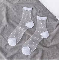 Фатінові шкарпетки білі в дрібний горошок