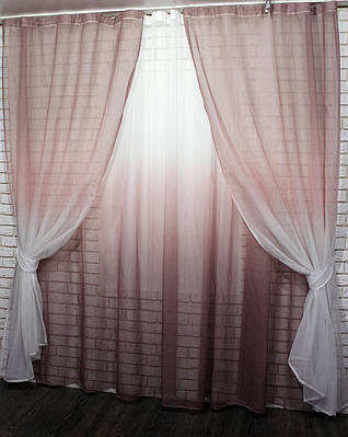 Комплект розтяжка "Омбре", тканина батист, під льон. (2шт. 1,5х2,5м+4х2,5м) Колір марсала з білим 10-015