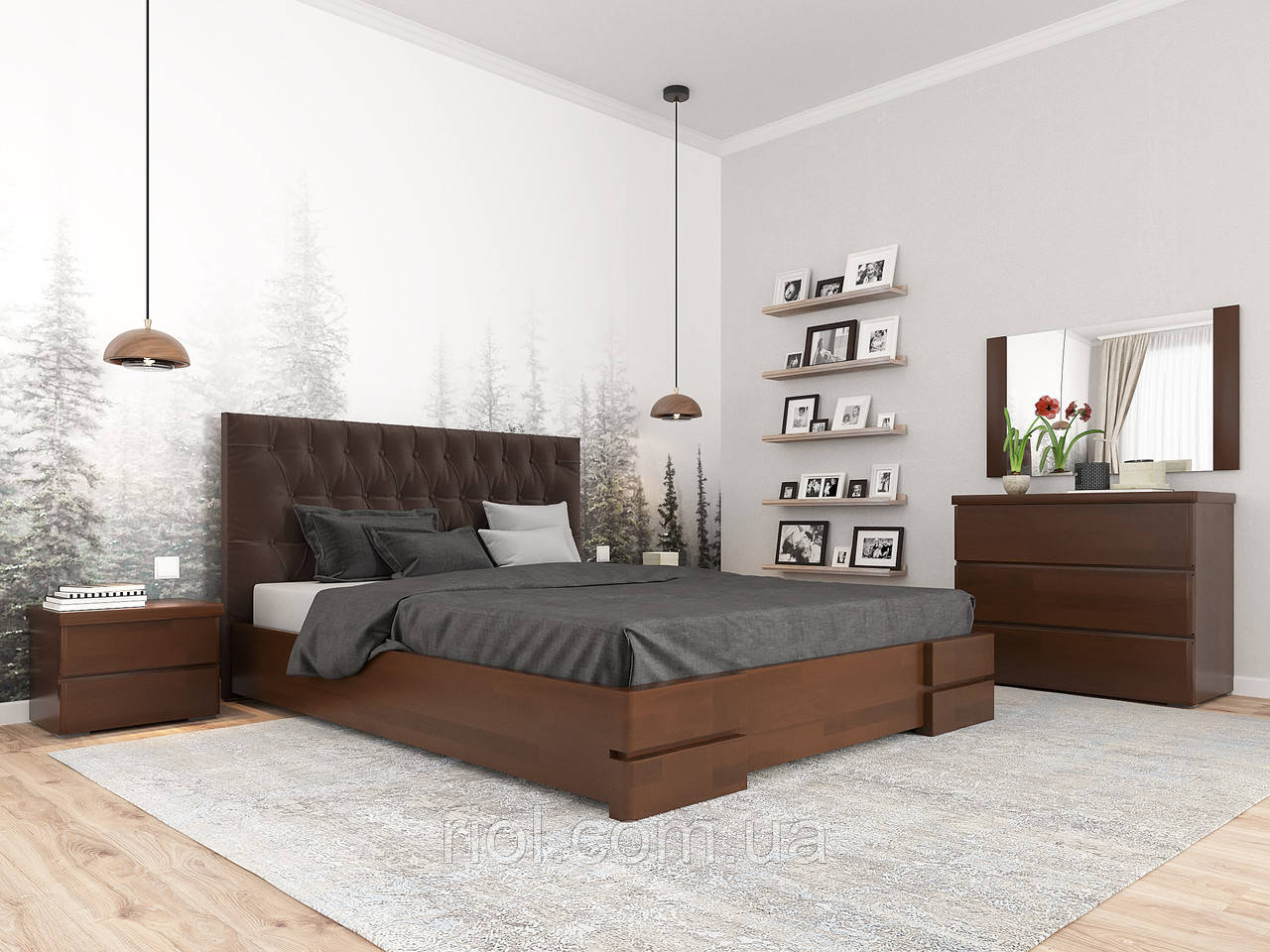Ліжко дерев'яне Камелія двоспальне з підйомним механізмом 180х200, Сосна