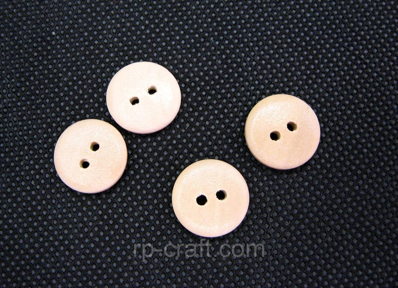 Гудзик дерев'яний, круглий, світлий, 15 мм, фото 1