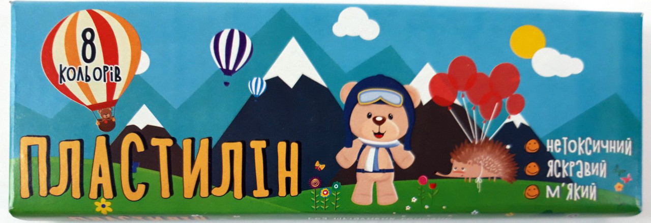 Пластилін для ліплення "Мішутка" 8 кольорів (200 гр) для дітей (дитячий) ПЛ-005-МВ KNZ