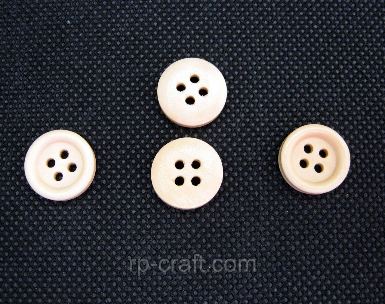 Гудзик  дерев'яний, круглий, світлий, 15 мм, фото 1