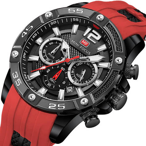Зовнішній кварцовий чоловічий годинник Mini Focus MF0349G Red-Black, фото 2
