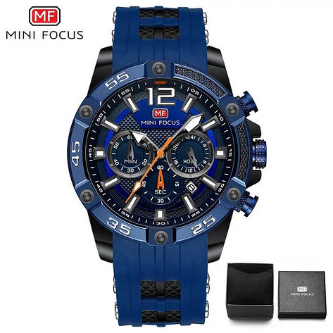 Зовнішній кварцовий чоловічий годинник Mini Focus MF0349G Blue-Black, фото 2