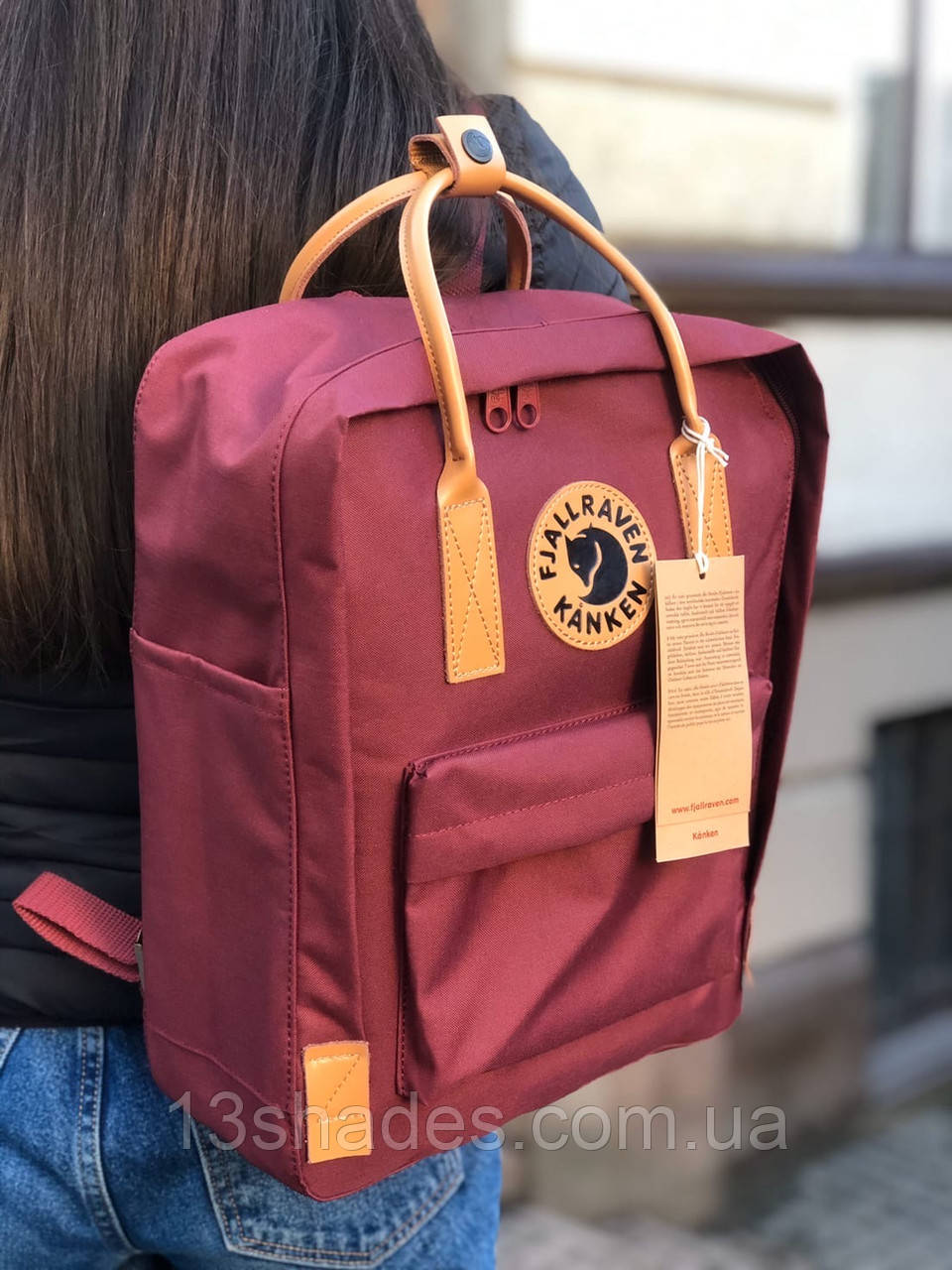 Рюкзак Fjallraven Kanken classic 16L Канкен класик 16л Ox Red ручки шкіра Київ
