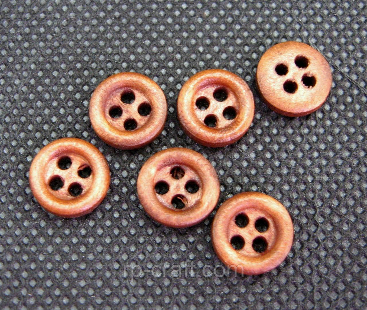 Гудзик дерев'яний, круглий, помаранчево-коричневий, 10 мм, фото 1