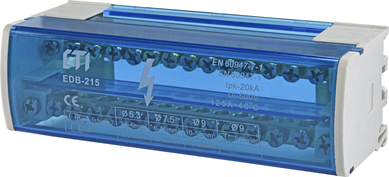 Розподільний блок EDB-215 125A 2p, 15 виходів, ETI для DIN-рейки