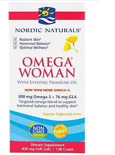 Омега-3 для жінок з олією примули вечірньої Nordic Naturals Omega Woman 120 капсул, Риб'ячий Жир і Омега-3