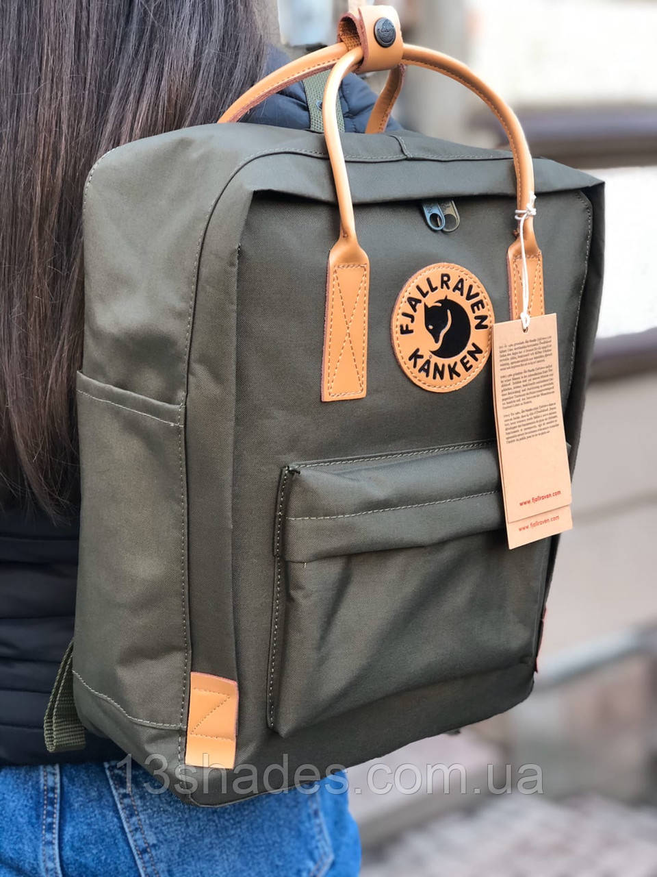 Рюкзак Fjallraven Kanken classic 16L Канкен класик 16 л Dark Olive ручки шкіра Київ