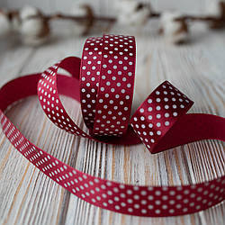 Стрічка атласна в горошок/колір бордовий/ширина 2,5 см/бобіна 23 м