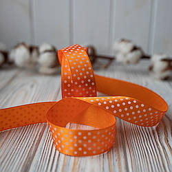 Стрічка атласна в горошок/колір жовтогарячий/ширина 2,5 см/бобіна 23 м