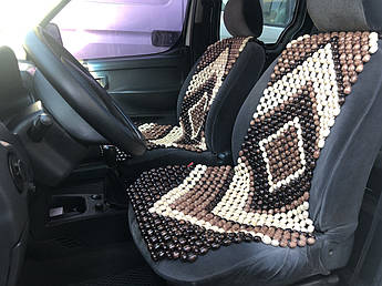 Дерев'яна автомасажна накидка на сидіння легкового автомобіля з роликовим масажем, натуральний бук, лакована (130×48×37 см)