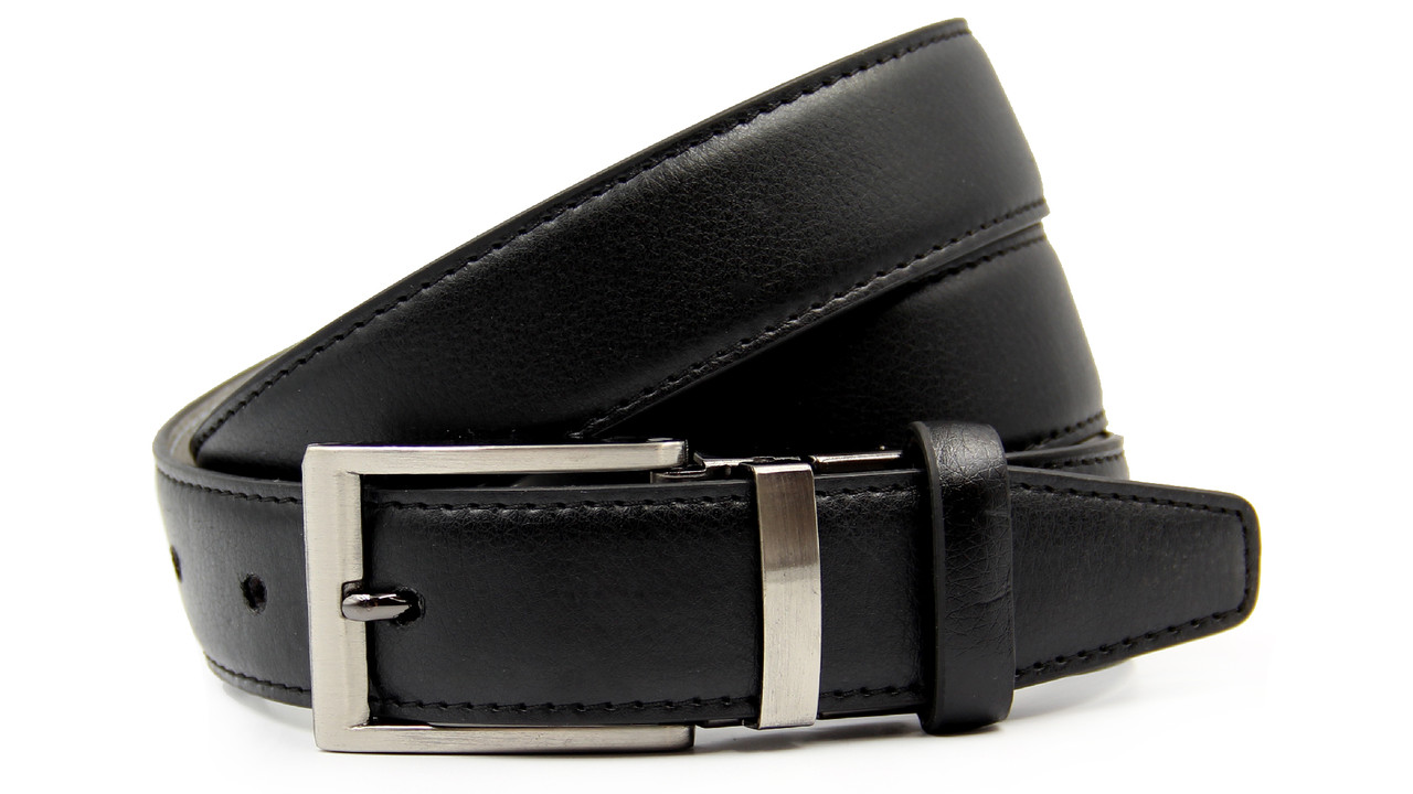 Пояс чоловічий двосторонній шкіряний Чорний Сірий, фото 1