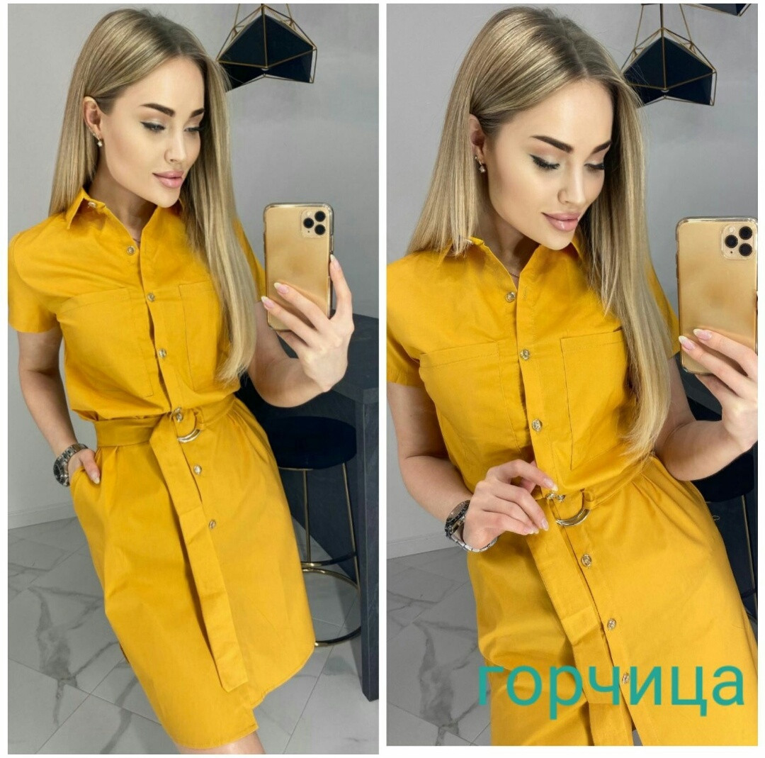 Однотонне плаття коттоновое жіноче ГІРЧИЦЯ (ПОШТУЧНО)