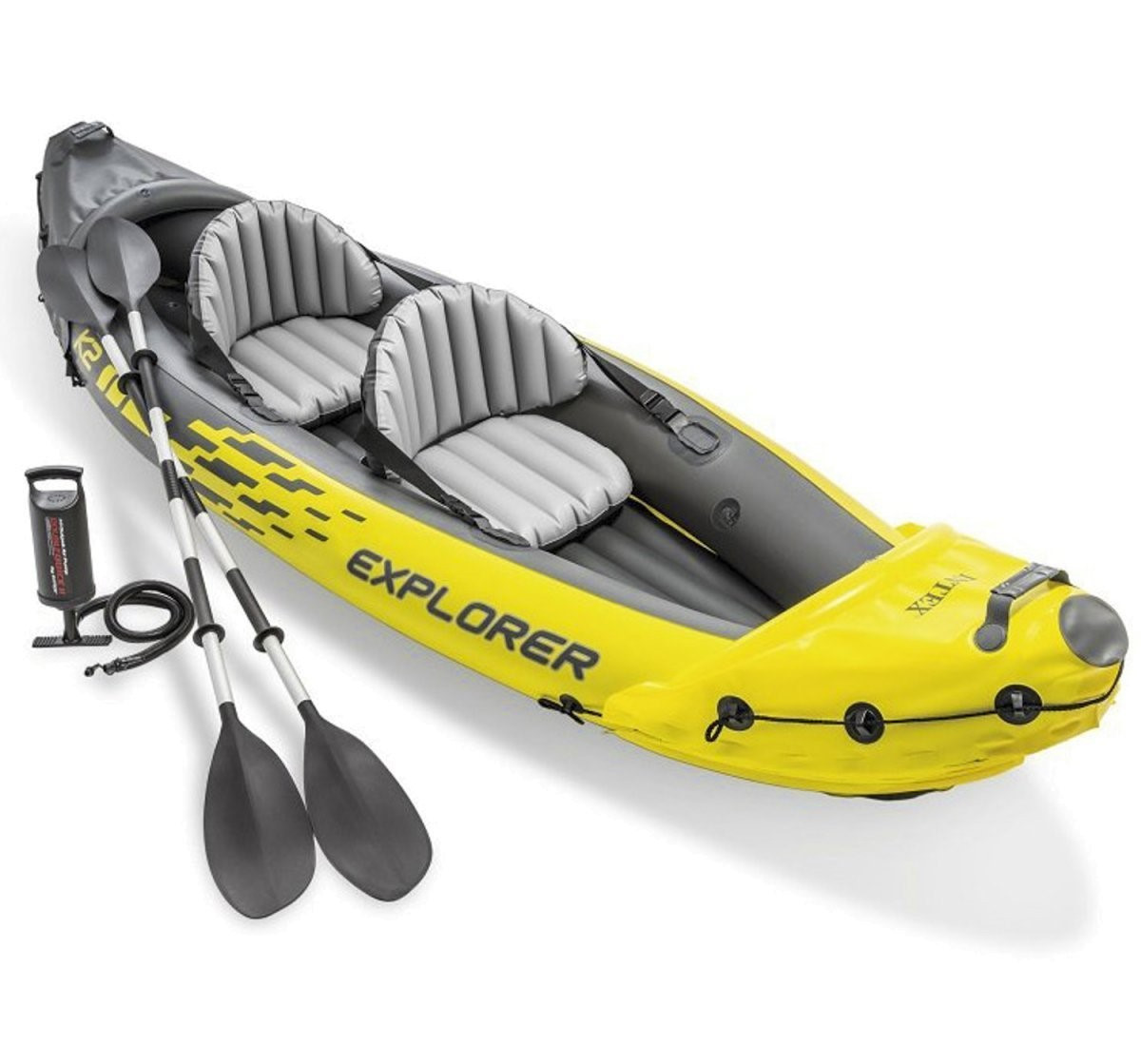 Двомісна надувна байдарка каяк із веслами та насосом Intex 68307 Explorer K2, 312х91х51 см