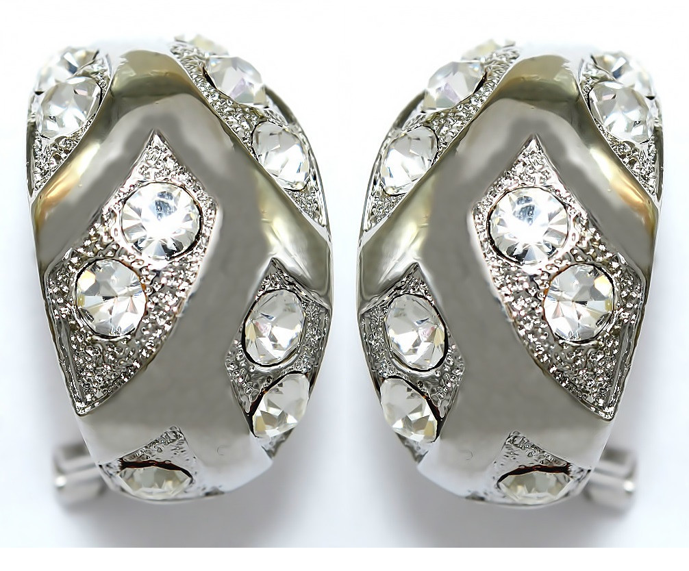 Сережки з італійською застібкою Neoglory. Родій. Камені: циркон. Висота: 2.2 см. Ширина: 13 мм.