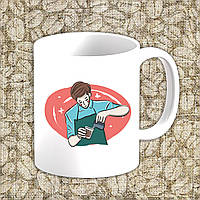 Білий кухоль (чашка) з принтом "Бариста варить каву"