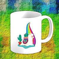 Білий кухоль (чашка) з принтом "Альпака з валізами"