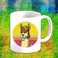 Білий кухоль (чашка) з принтом Альпака в окулярах