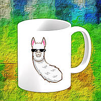 Білий кухоль (чашка) з принтом Альпака біла в окулярах