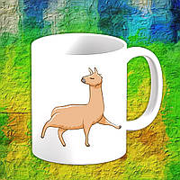 Білий кухоль (чашка) з принтом Альпака бежева