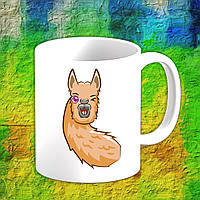 Білий кухоль (чашка) з принтом Альпака (підморгує)