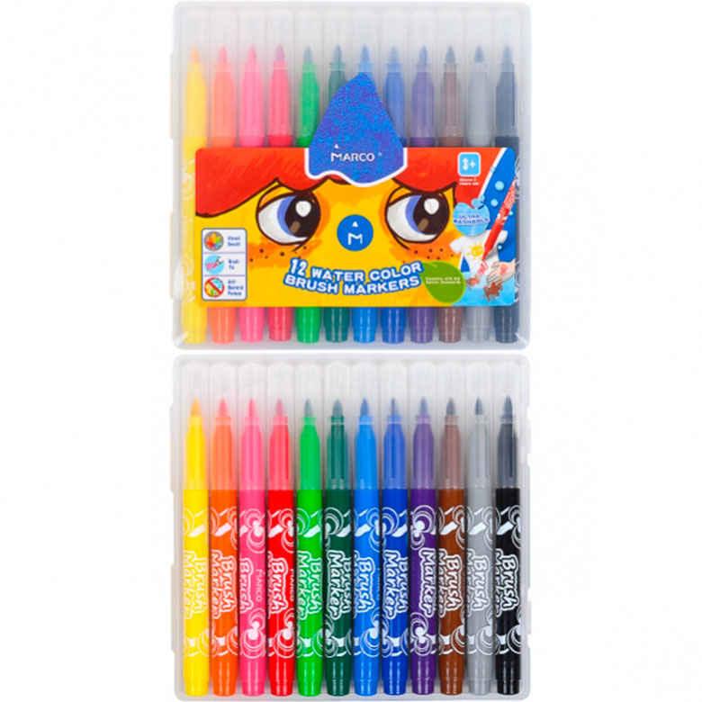 Фломастери 12 кол. Marco 1633-12 накінечник пензель, фото 1