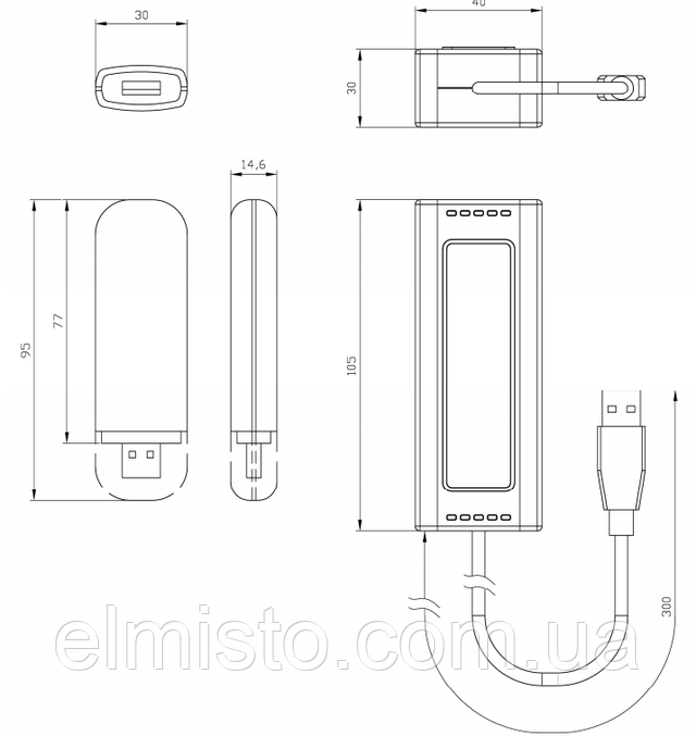 Габаритные и установочные размеры модуля TD-01 USB