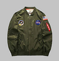 Мужская куртка Nasa с нашивками на резинке, бомбер мужской американский армийский зеленый, M
