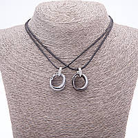 Парний кулон дружби Кільця на шнурі L-45см колір металу "срібло" купити біжутерію дешево оптом в інтернеті