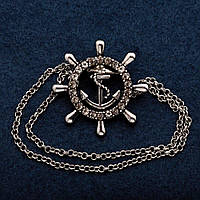Брошка Штурвал з ланцюжком сріблястий метал 30мм + - купити біжутерію дешево оптом в інтернеті