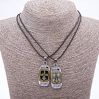 Парний кулон дружби Love на шнурі L-45см колір металу "срібло і бронза" купити біжутерію дешево оптом в інтернеті