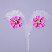 Сережки пусети Рожевий Квітка d-22мм купити біжутерію дешево гуртом в інтернеті