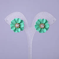 Сережки пусети Зелений Квітка d-22 мм купити біжутерію дешево гуртом в інтернеті