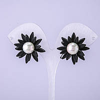 Сережки пусети Чорний Квітка d-28 мм купити біжутерію дешево гуртом в інтернеті