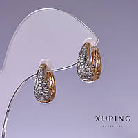 Сережки Xuping з білими стразами 6х15мм "позолота 18к" купити біжутерію оптом в інтернеті