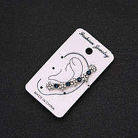 Каф на вушко сріблястий сині стрази, білі квіточки купити біжутерію оптом в інтернеті