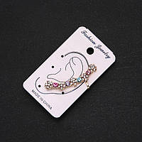 Каф на вушко золотистий білі квіточки, різнокольорові стрази купити біжутерію оптом в інтернеті